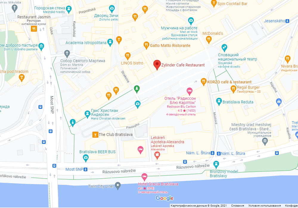 Ресторан в Братиславе - Zylinder на карте