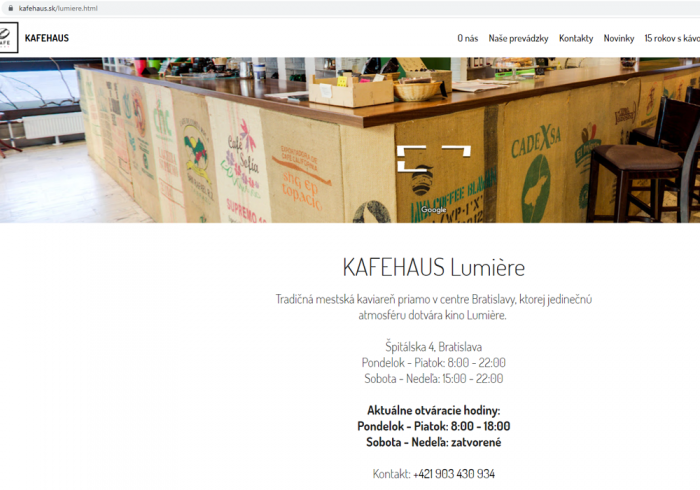 Кофейня KAFEHAUS Lumiere в Братиславе - сайт